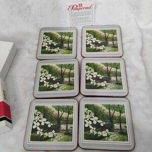 Pimpernel Flowering Dogwood Coasters Set of 6 Vintage Cork Back England L